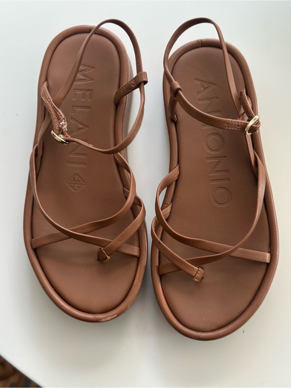 Antonio Melani Brown Leather Strappy Platform Sandals
